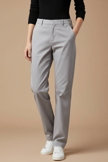Pantalon Gris Chino Droit Coton Stretch Décontracté