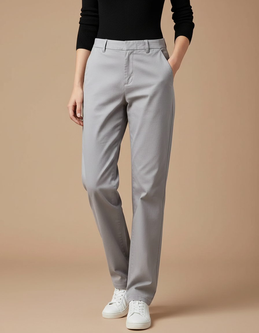 Pantalon Gris Chino Droit Coton Stretch Décontracté