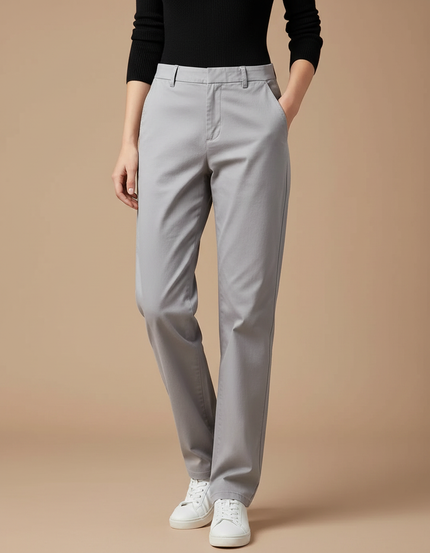 Pantalon Gris Chino Droit Coton Stretch Décontracté
