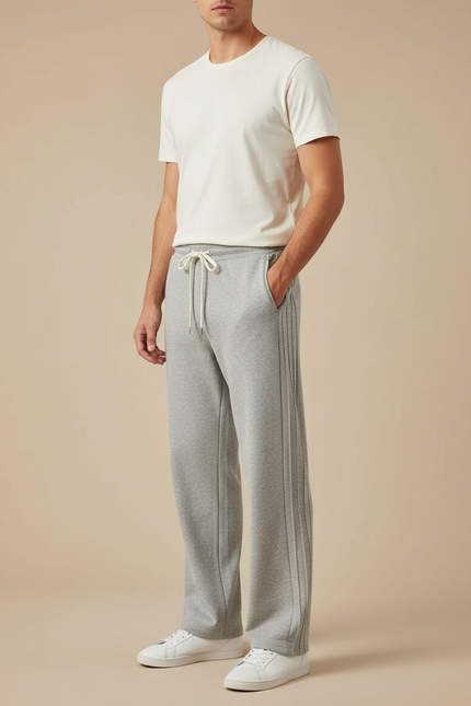 Pantalon Gris Droit Coton Molletonné Sport Homme