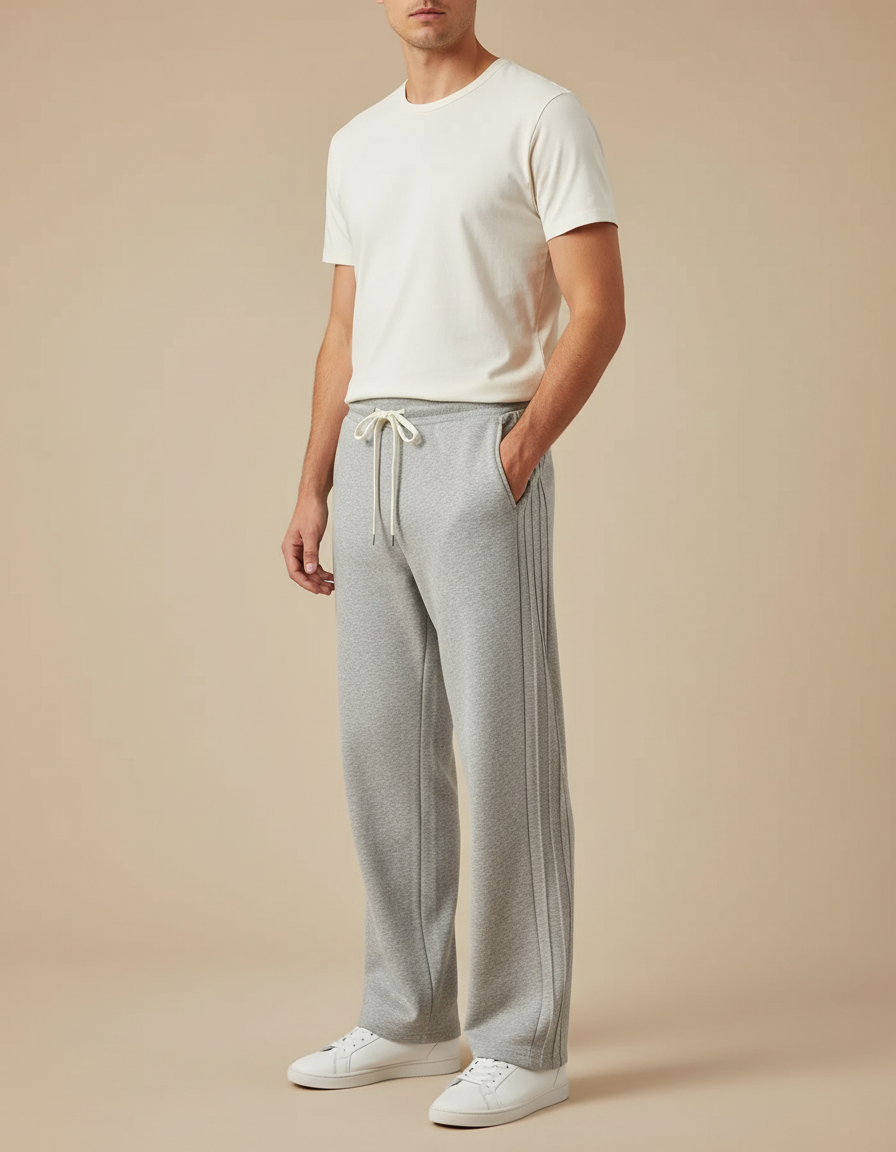 Pantalon Gris Droit Coton Molletonné Sport Homme