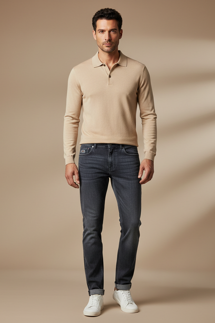Pantalon Gris Slim Jeans Droit Stretch Homme
