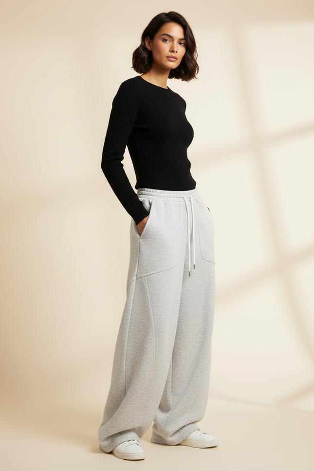 Pantalon Gris Sport Ample Décontracté Confortable Femme - Molleton