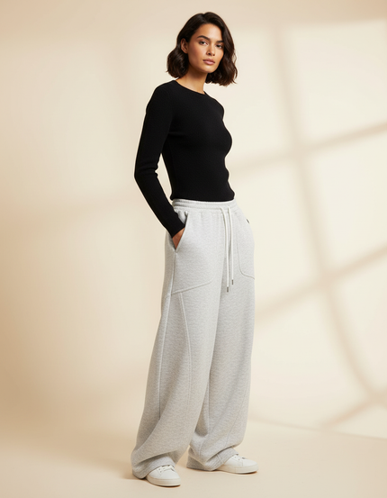 Pantalon Gris Sport Ample Décontracté Confortable Femme - Molleton