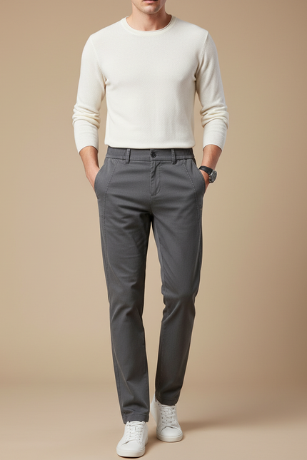 Pantalon Gris Slim Élastique Coton Décontracté Homme - Gabardine