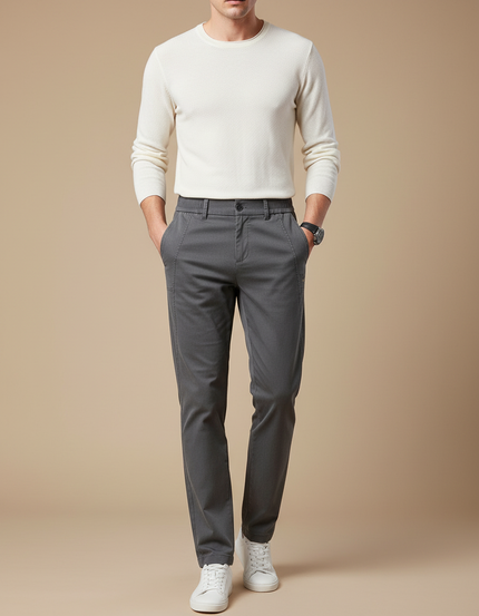 Pantalon Gris Slim Élastique Coton Décontracté Homme - Gabardine