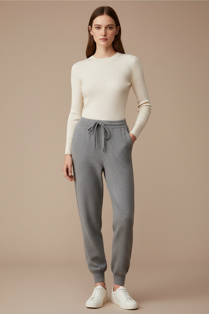 Pantalon Gris Molletonné Confortable Tricoté Femme