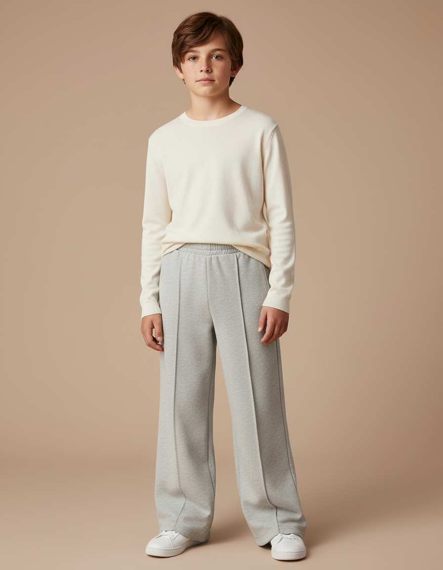 Pantalon Gris Large Ample Droit Confortable - Molleton