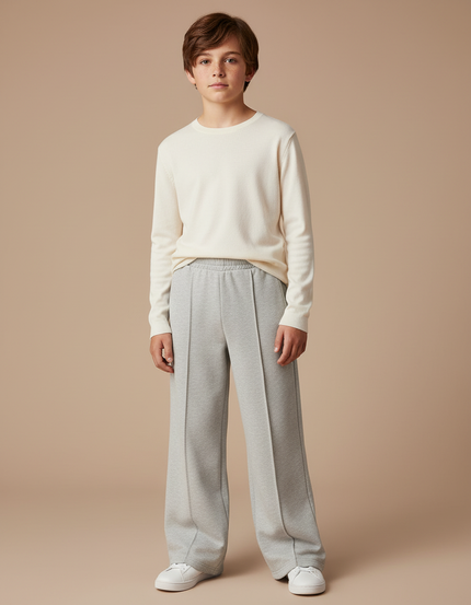 Pantalon Gris Large Ample Droit Confortable - Molleton