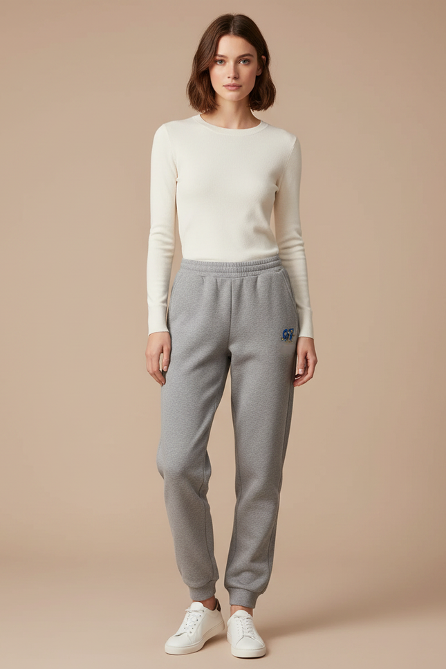 Pantalon Gris Coton Molletonné Logo Sport Décontracté