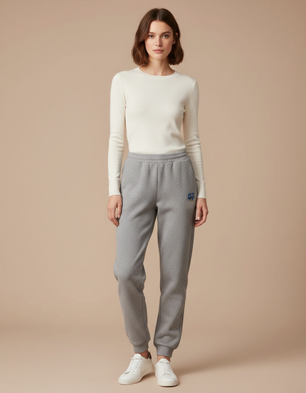 Pantalon Gris Coton Molletonné Logo Sport Décontracté