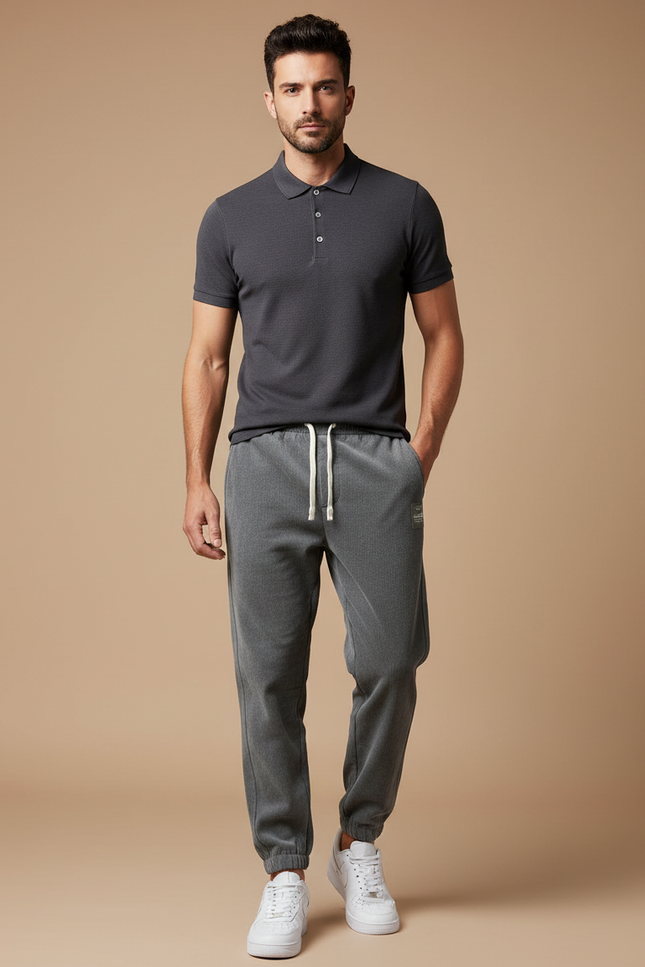 Pantalon Gris Molletonné Côtelé Décontracté Homme Sport