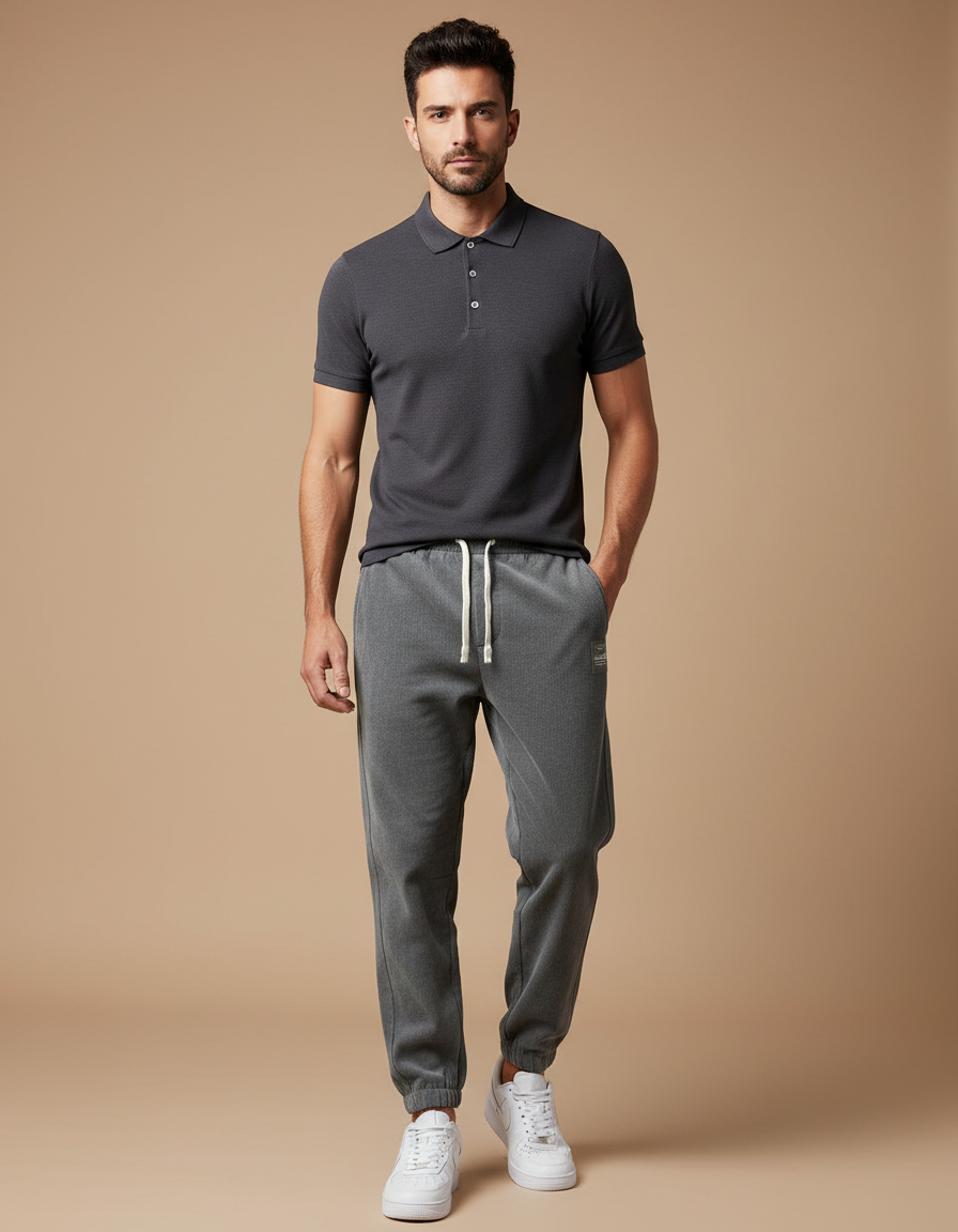Pantalon Gris Molletonné Côtelé Décontracté Homme Sport