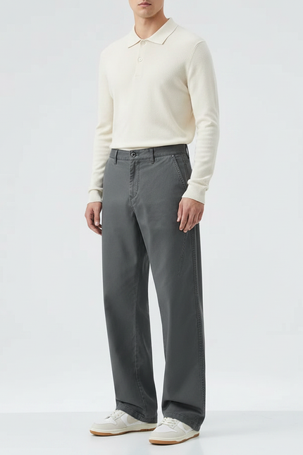 Pantalon Gris Coton Décontracté Droit Ample Homme