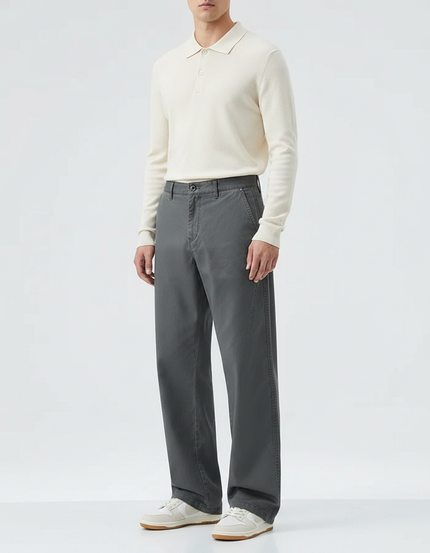 Pantalon Gris Coton Décontracté Droit Ample Homme