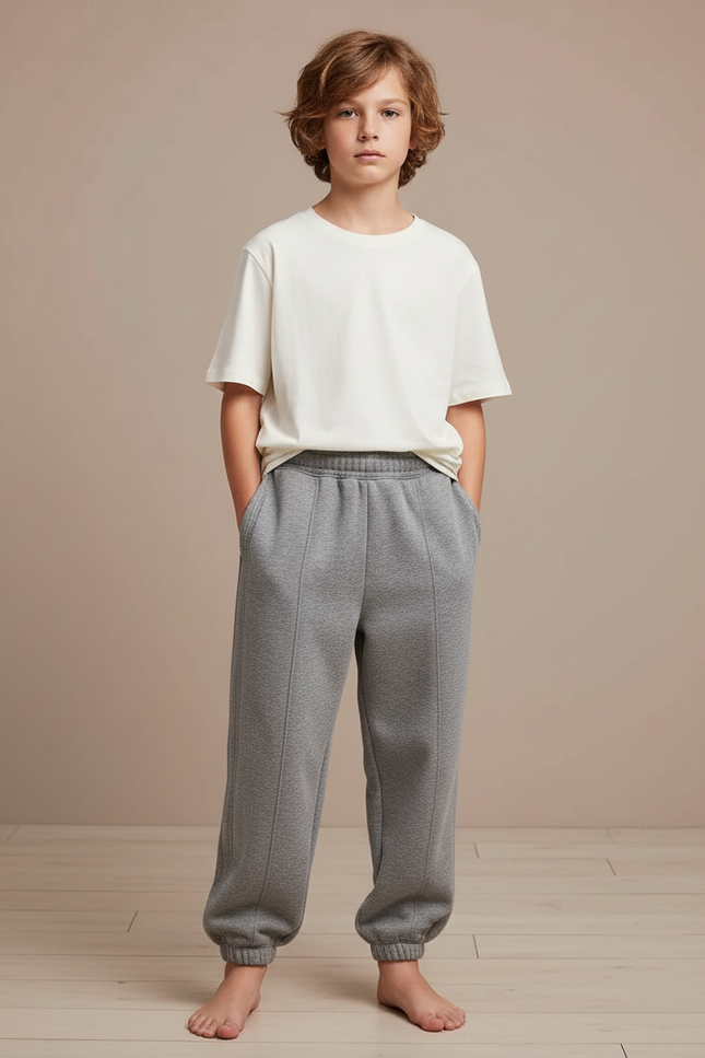 Pantalon Gris Ample Décontracté Enfant Coton Sport - Molleton