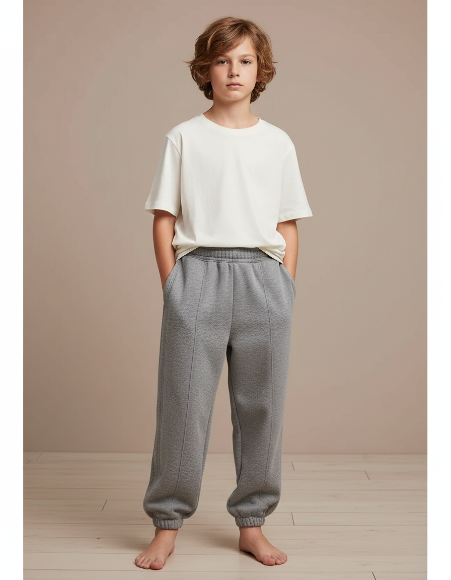 Pantalon Gris Ample Décontracté Enfant Coton Sport - Molleton