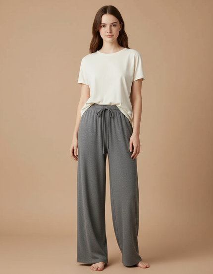Pantalon Gris Ample Fluide Décontracté Cordon - Molleton