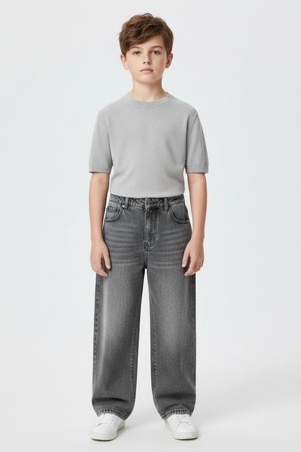 Pantalon Gris Denim Ample Décontracté Garçon - Jean