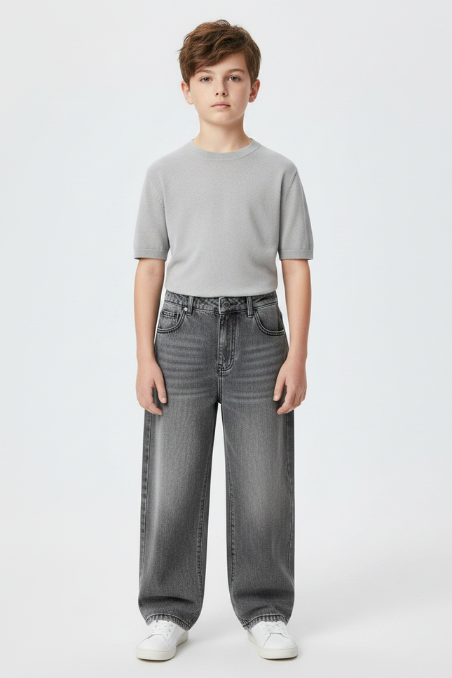 Pantalon Gris Denim Ample Décontracté Garçon - Jean