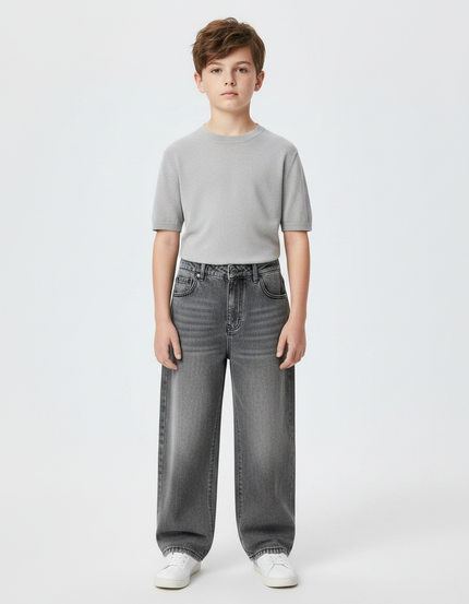 Pantalon Gris Denim Ample Décontracté Garçon - Jean