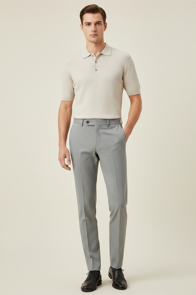 Pantalon Gris Droit Élégant Cérémonie Homme - Gabardine