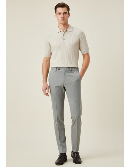 Pantalon Gris Droit Élégant Cérémonie Homme - Gabardine