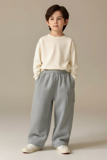 Pantalon Gris Molletonné Enfant Ample Décontracté