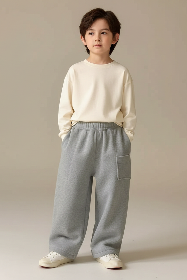 Pantalon Gris Molletonné Enfant Ample Décontracté