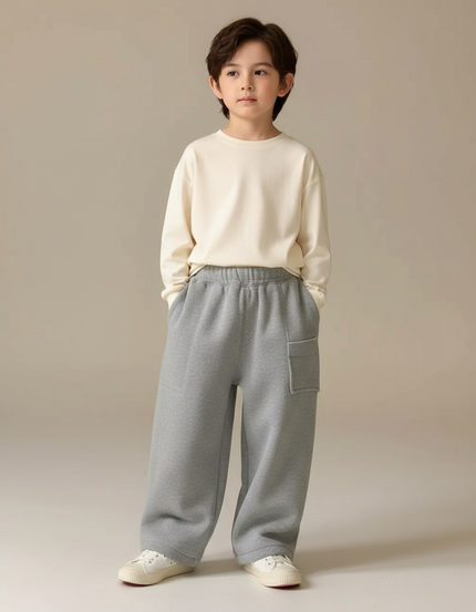 Pantalon Gris Molletonné Enfant Ample Décontracté