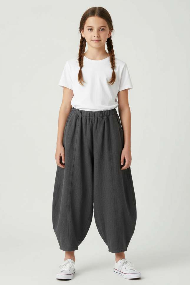 Pantalon Gris Ample Coton Fluide Fille