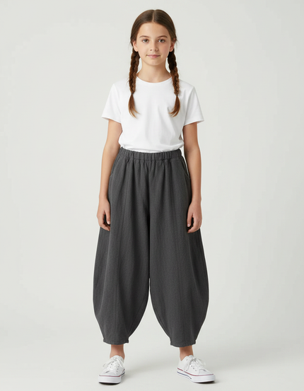 Pantalon Gris Ample Coton Fluide Fille