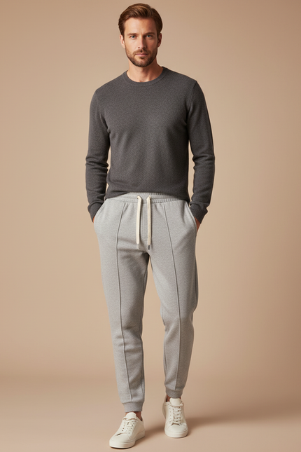 Pantalon Gris Ample Cordon Sport Décontracté Homme - Molleton