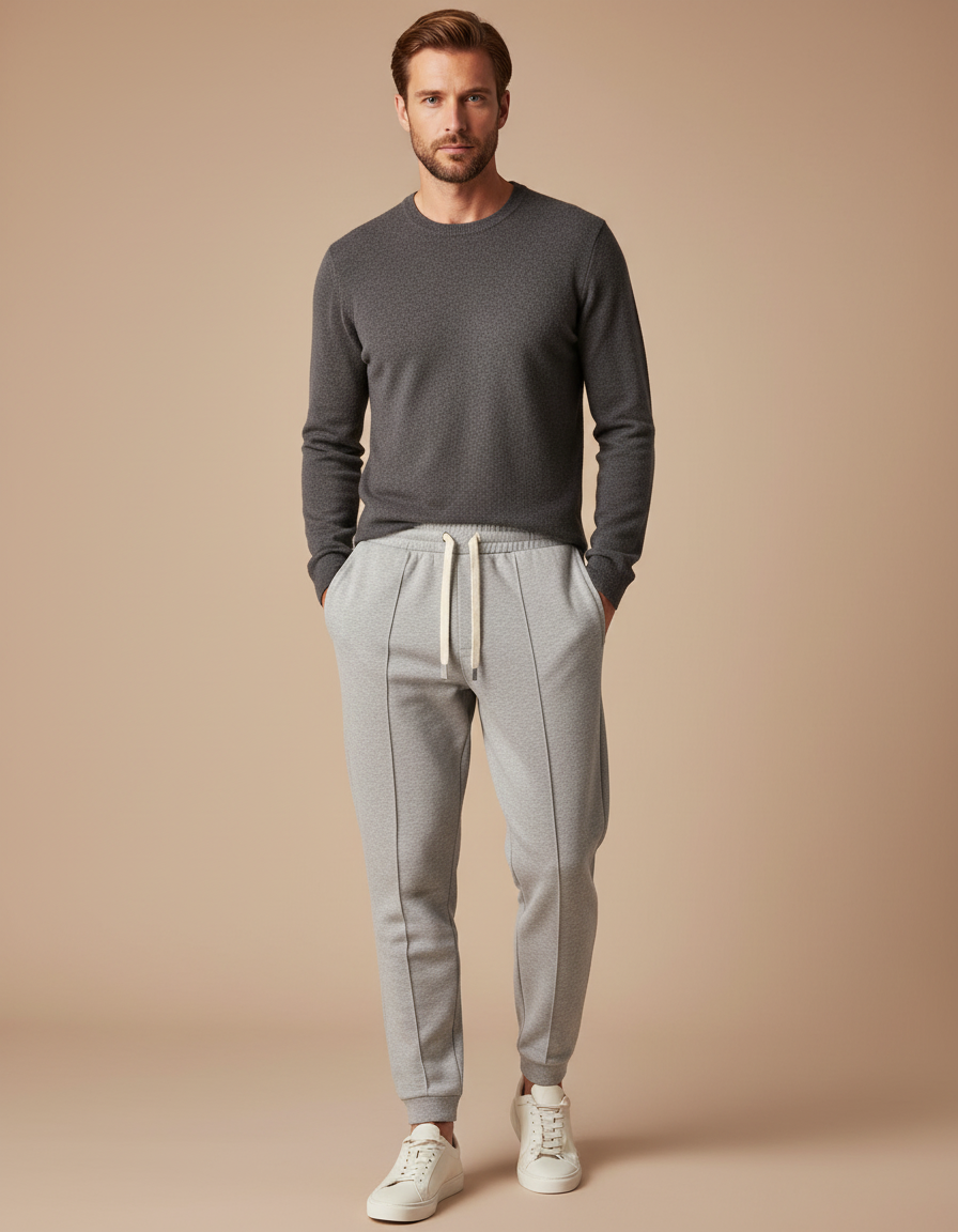 Pantalon Gris Ample Cordon Sport Décontracté Homme - Molleton