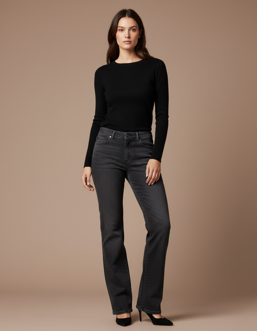 Pantalon Gris Jean Évasé Coupe Droite Femme
