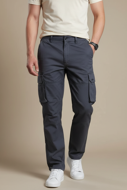 Pantalon Gris Cargo Homme Coton Droit Tactique