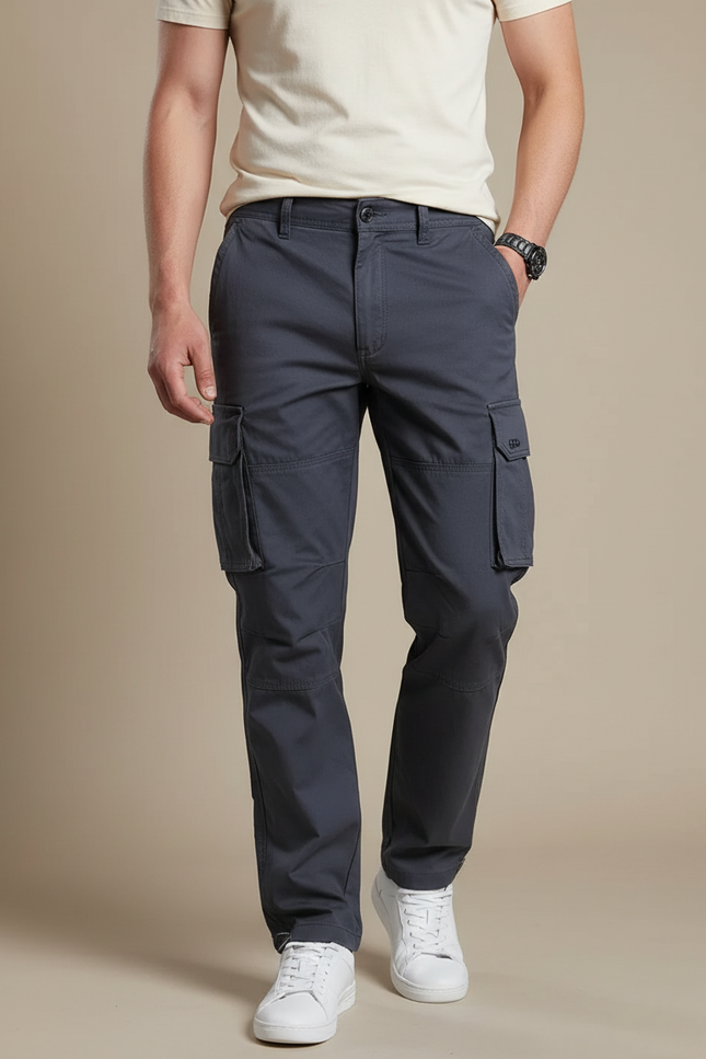 Pantalon Gris Cargo Homme Coton Droit Tactique
