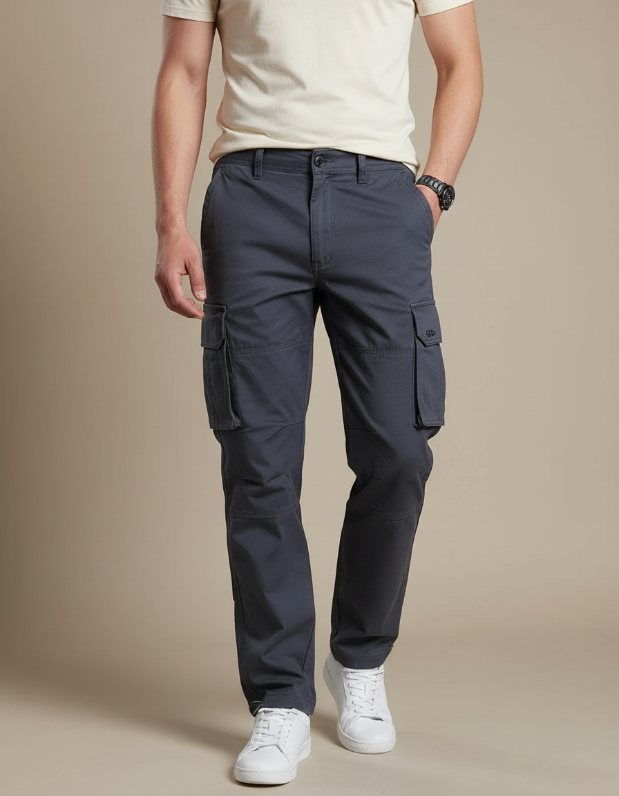 Pantalon Gris Cargo Homme Coton Droit Tactique