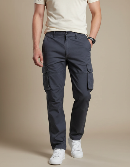 Pantalon Gris Cargo Homme Coton Droit Tactique
