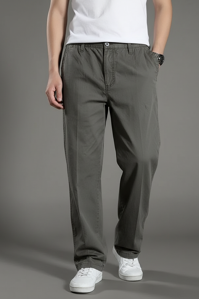 Pantalon Gris Coton Décontracté Ample Homme