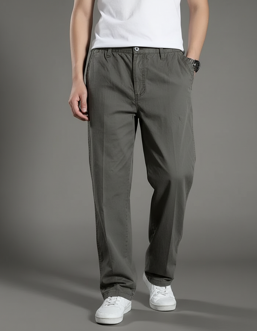 Pantalon Gris Coton Décontracté Ample Homme