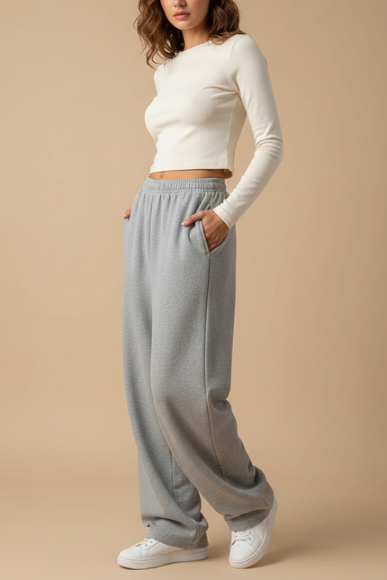 Pantalon Gris Ample Décontracté Confortable Molletonné