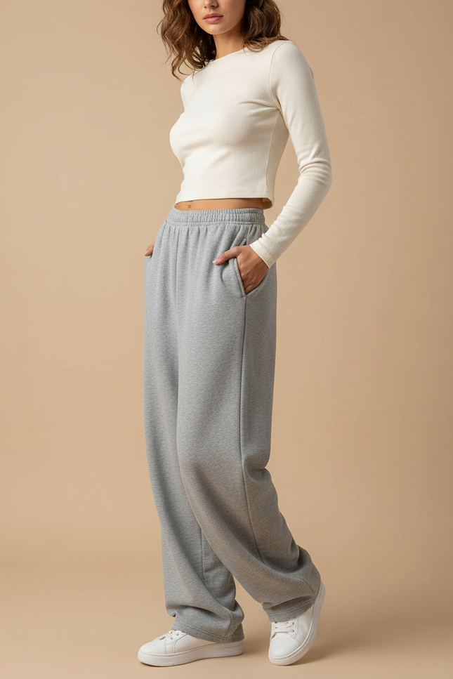 Pantalon Gris Ample Décontracté Confortable Molletonné