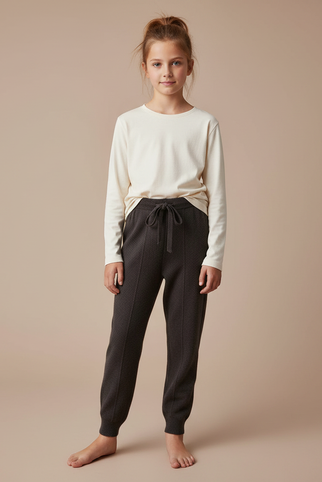 Pantalon Gris Tricoté Décontracté Cordon Fille - Maille