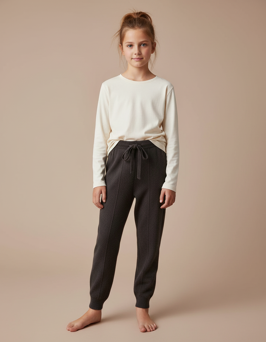 Pantalon Gris Tricoté Décontracté Cordon Fille - Maille
