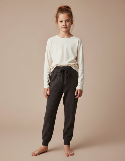 Pantalon Gris Tricoté Décontracté Cordon Fille - Maille