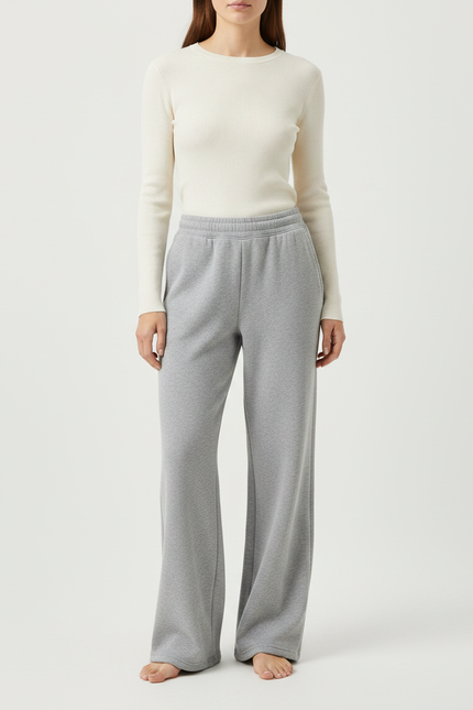 Pantalon Gris Ample Coton Décontracté Femme - Molleton