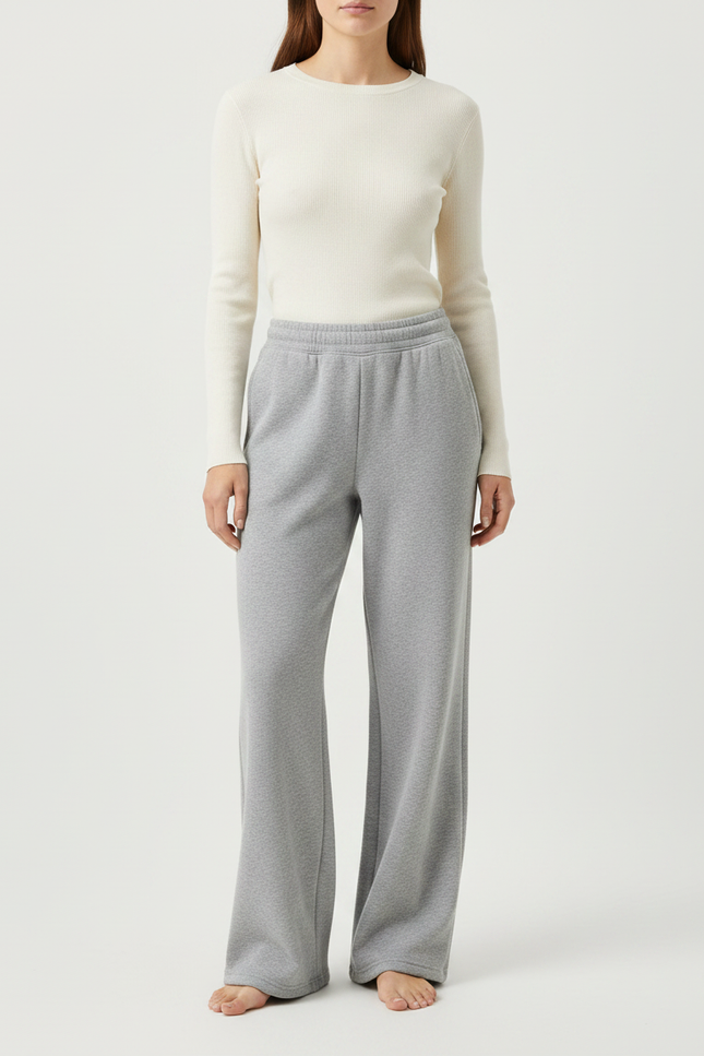 Pantalon Gris Ample Coton Décontracté Femme - Molleton
