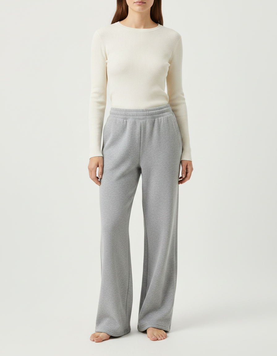 Pantalon Gris Ample Coton Décontracté Femme - Molleton