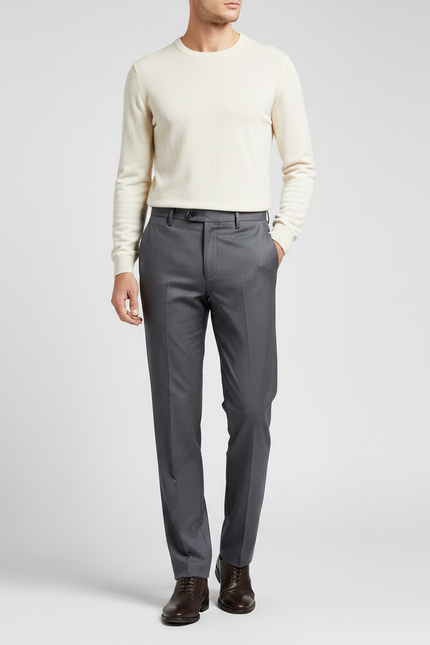 Pantalon Gris Droit Habillé Laine Homme Élégant